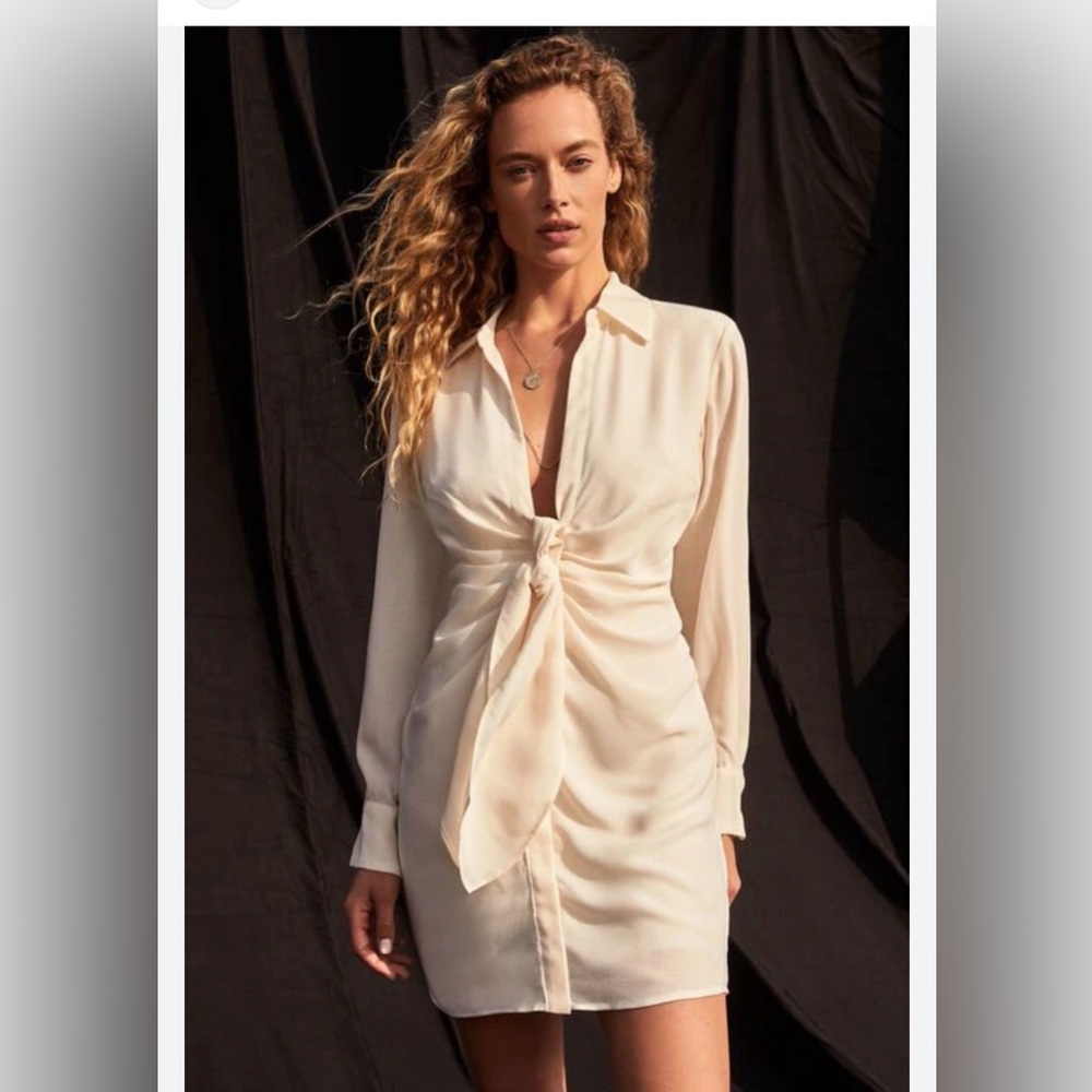 Elegant Cream Tie-Front Dress by Dynamite